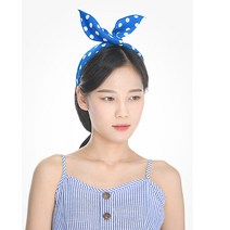 반다나 와이어헤어밴드 스카이블루. 도트 머리띠. 구부러지는 밴드