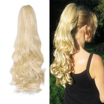 Cybelleza 포니테일 익스텐션 롱 컬리 웨이브 클로 클립 포니테일 익스텐션 45.7cm(18인치) 포니 테일 클립 헤어 익스텐션 포니테일 합성 헤어피스 여성용 골든 브라운, Curly 18 Inch, Bleach Blonde