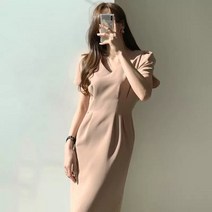 [춘게엘] (당일배송) 시크 v넥 슬림 핏 플리츠 하프 무릎 반팔 원피스 xian002