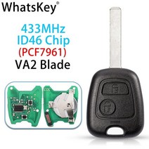 WHATSKEY 2 버튼 433MHZ 원격 자동차 키 푸조 307 206 407 파트너 시트로엥 C1 C2 C3 VA2/HU83 블레이드 ID46 PCF7961 칩, VA2 Blade_2