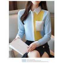 매력적인 세련된 귀여운 여자 블라우스 봄 가을 2022여름 패션 여성 쉬폰 오피스 레이디 셔츠 긴 소매 포켓 여성 탑 캐주얼 스플 라이스 여성 blusas 의류