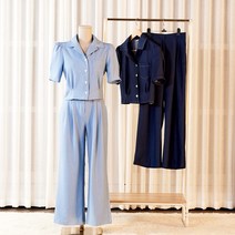 스판 스티치 크롭자켓 밴딩 와이드슬랙스 투피스 세트
