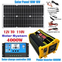 태양광패널 차량용 인산철 110V/220V 태양 전지 패널 시스템 18V 18W 30a 충전 컨트롤러 4000W 수정 사인파, 07 4000W  12V to 110V