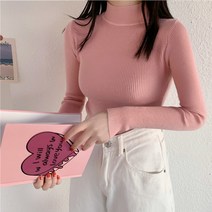 여성 슬림 반폴라 반목 폴라 하프넥 터틀넥 골지 니트 티셔츠 봄 가을 겨울 이너 아이보리 크림 핑크 소라 베이지 모카 카멜 그레이 벽돌 그린 블랙