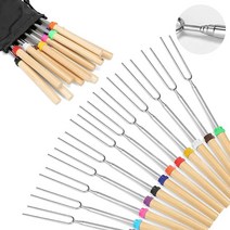 마시멜로 로스팅 스틱 나무 손잡이 12개 세트 스모어 꼬치 텔레스코핑 포크 81.3cm(32인치) 핫도그 캠프파이어 캠핑 스토브 BBQ 도구용 휴대용 가방 포함, 12 pack