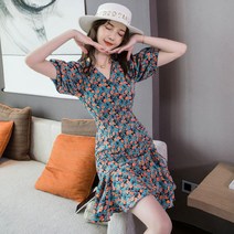 KORELAN 봄여름 꽃무늬 원피스 초신장 키 작은 첫사랑 스커트 ins 그물망 스커플