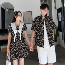 꽃무늬 커플룩 20대 30대 여름 커플티 웨딩 촬영 사복 시밀러룩 신혼여행 바캉스룩