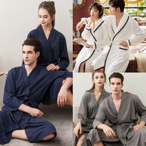 시원한 와플 사계절 여름 샤워가운 커플 목욕가운 호텔 사우나 바스로브 잠옷, M, 그레이, 1개