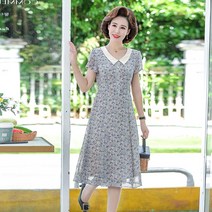 브이넥 미디원피스 중년 엄마 여름옷 2022 미드 노년 귀부인 슬림핏 롱 4582400899