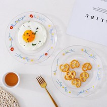 빈티지 꽃무늬 투명 유리 접시, 화이트