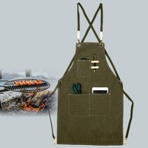 샌노리 바리스타 앞치마 카페 공방 캠핑 미용실 캔버스 앞치마, 올리브그린, 1개