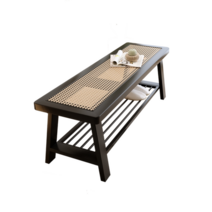 라탄 스툴 보조의자 스텝 북유럽 솔리드 우드 복도 신발 변경 의자 등나무 벤치 디자이너 홈 가구 거실 긴 오토만, [04] Black A-120x35x42cm