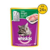 위스카스 고양이 습식사료 7세이상 참치 80g x 24개입, 단품, 상세페이지 참조