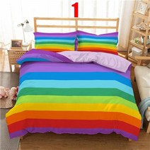 여름 레인보우 침구 세트 다채로운 스트라이프 이불 침대 커버 트윈 킹 퀸 사이즈 침구
