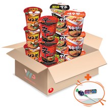 농심 컵라면 소컵 4종 혼합세트 신라면 3컵+새우탕 3컵+튀김우동 3컵+너구리 3컵 총 12컵 미니 멘토스+투시팝 막대사탕 사은품 2종 증정, 4종류 x 3입 총 12입 낱개 포장