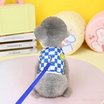 애완 동물 조끼 봄여름 강아지 패션 격자 무늬 하네스 작은 개 귀여운 만화 가디건 고양이 귀여운 디자이너 옷 치와와 몰타, blue rope+XXL