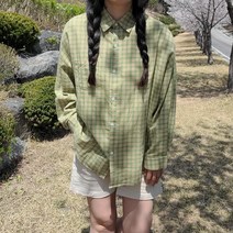 당일발송- 체크패턴 캐쥬얼 빈티지 루즈핏 남방 블라우스