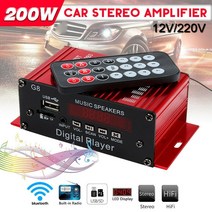 G8 200W 12V 자동차 오디오 앰프 HIFI 오디오 파워 앰프 블루투스 홈 스테레오 앰프 FM 라디오 2CH USB TF AUX|Amplifier|, 1개, CHINA