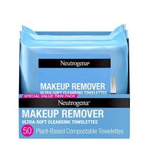 Neutrogena 뉴트로지나 메이크업 리무버 클렌징 티슈 데일리용 워터프루프 메이크업&마스카라 제거 가능 25개입 2팩 Alcohol-Free 311548