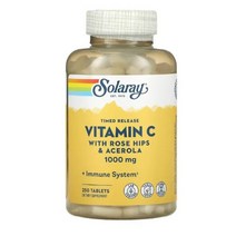 Solaray 로즈힙 비타민 Vitamin C Rose Hips Acerola 1000 mg 250 태블릿 Ascorbic Acid silicon dioxide 이산화규소
