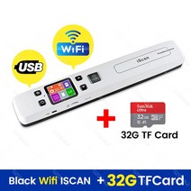 미니 iScan 휴대용 A4 문서 이미지 스캐너 펜 TF 카드 16G 32G 고속 1050 dpi JPG/PDF Formate 리더, 12 White Wifi 32G