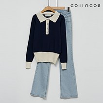 [코인코즈] 카라넥 배색 단추 데일리 긴팔 니트 (IY2AP7130)