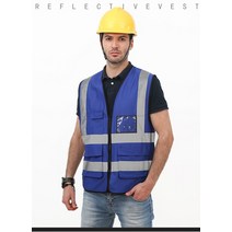 안전작업복반사 안전 의류 Workwear 티셔츠 교통 경찰 작업 조끼 지퍼 상단 멀티 포켓 디자인, 01 파란