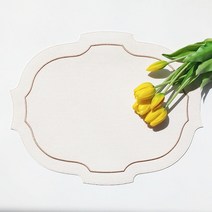 아르떼펠레 크라운 라인자수 인조가죽 방수 테이블 매트 화이트 1P_2type, 화이트(로즈골드스티치)