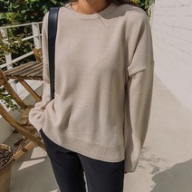 로로텐 오버핏 라운드넥 니트 티셔츠 긴팔 여성 빅사이즈