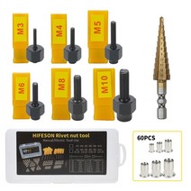 리벳공구 리벳팅기 HIFESON 리벳 너트 공구 핸드 터 스텝 액세서리가있는 M3 M10 용, 14 68PCS Stainless