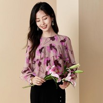플라워프릴블라우스 프린트남방 여성 2022 봄 여름 디자인감각 보이핏 볼륨 라운드넥 페플럼 프렌치 4802149396