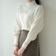 데일리앤 제이드 여성 루즈핏 벌룬 반폴라 니트