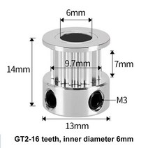 타이밍풀리 3D 프린터 액세서리 6mm GT2 밍 벨트 풀리 16 개 톱니 20 5mm8mm 감소 3113 너비 용, 02 16Teeth Bore 6mm