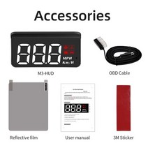 HUD 헤드 업 디스플레이 자동차 차량 속도계 m3 obd2 모니터 온보드 컴퓨터 앞 유리 프로젝터 디지털 전자 액세서리, 검은색