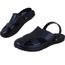정전기 방지 슬리퍼 안전 신발 미끄럼 마사지 SPU 6 홀 두꺼운 밑창 남성 및 여성 여름 샌들, 02 Black Sandals_01 36