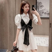 여성 셔츠원피스 루즈핏 뷔스티에 반팔 하객룩 AJ19 해외직구 7-10일도착
