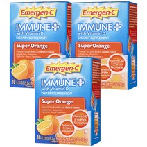 이머전씨 이뮨+ 시스템 서포트 비타민 D 피지 드링크 믹스 슈퍼 오렌지 비건 무카페인, 10개입, 3개