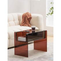 윌리페이퍼 미드센추리 아크릴 테이블 거실 투명 커피 인테리어 탁자 집들이 리모델링 쇼파, 보르도레드