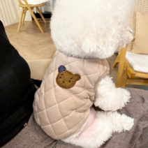 달이펫 강아지 데일리 옷 곰돌이 누빔조끼, 연베이지