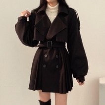 봄 여성 하프 트렌치 코트 허리 레이스업 캐주얼 세련된 복고풍