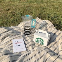 헤이버터 햄프린넨 피크닉매트 스트라이프 테이블보, 블루스트라이프