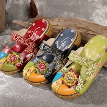 해외직구 복고풍 수제 자수 샌들 중년 미인 통굽 뮬 3종 by the shoes on