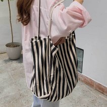 캔버스 에코백 스트라이프 숄더백 캐주얼 스타일