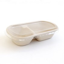 밀짚 펄프용기 2칸 (BH003) 뚜껑 세트 50개 850ml, 1개입