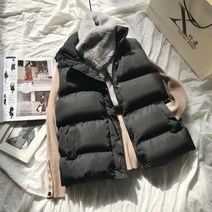 여성 검정 경랑 조끼 얇은 러닝 패딩 겨울 코튼 다운 느슨한 자켓 코튼 자켓 민소매