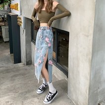 청치마 롱청치마 청치마코디 feynzz 2022 봄과 여름 트렌디 플라워 스플릿 데님