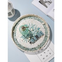 Ximo 럭셔리 원형 꽃무늬 자개 쟁반 티 쉘 트레이, 꽃잠원형자개쟁반