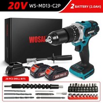 WOSAI 무선 전기 브러시리스 드릴 스크루 드라이버 115NM 20V 20 토크 리튬 이온 배터리 전동 공구, CHINA, WS-MD13-C2P, EU
