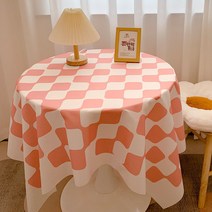 바둑판 체크 라운드 식탁보 북유럽 식탁보 패브릭 티 테이블 매트 책상보, 미로체크핑크, 옵션3