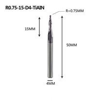 스탠다드툴 텅스텐 솔리드 카바이드 엔드 밀 4mm 6mm 8mm 볼 노즈 테이퍼 엔드 밀 라우터 비트 CNC 테이퍼 목재 금속 밀링 공업용 다목적 얇은 긴 짧은, R0.75-15-D4-TiAlN